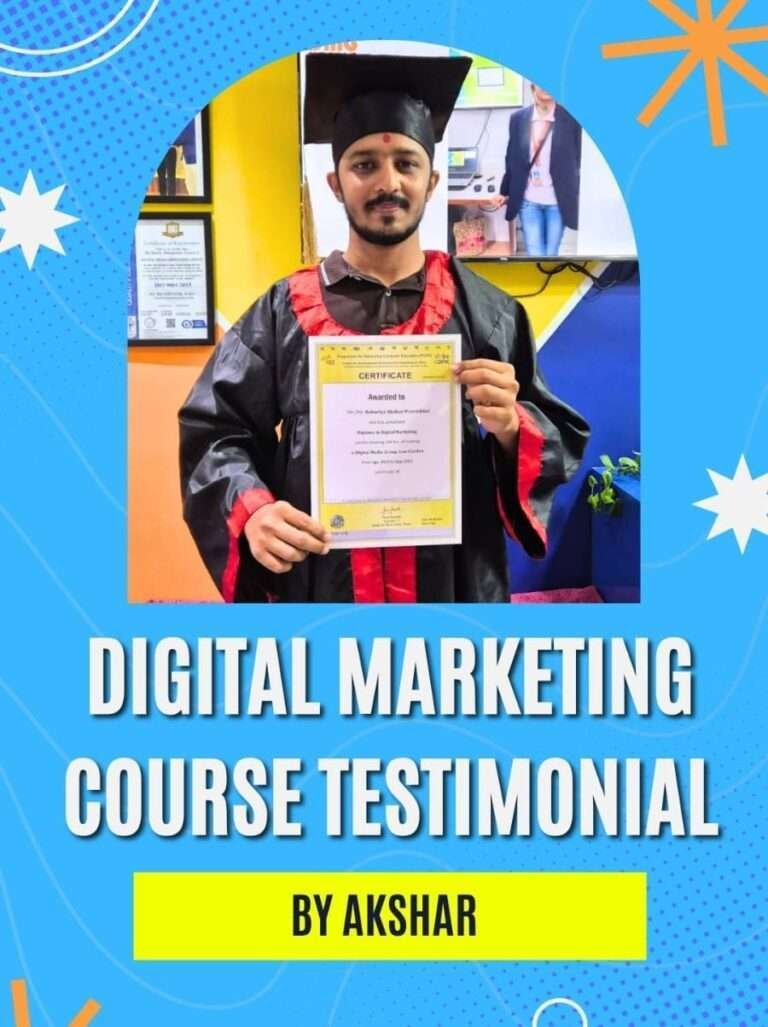 Student Name: Akshar Babariya | Course: Digital Marketing Course | Designation: SEO Executive | Student Review: The practical Digital Marketing Course helped me gain real-world skills and confidence.