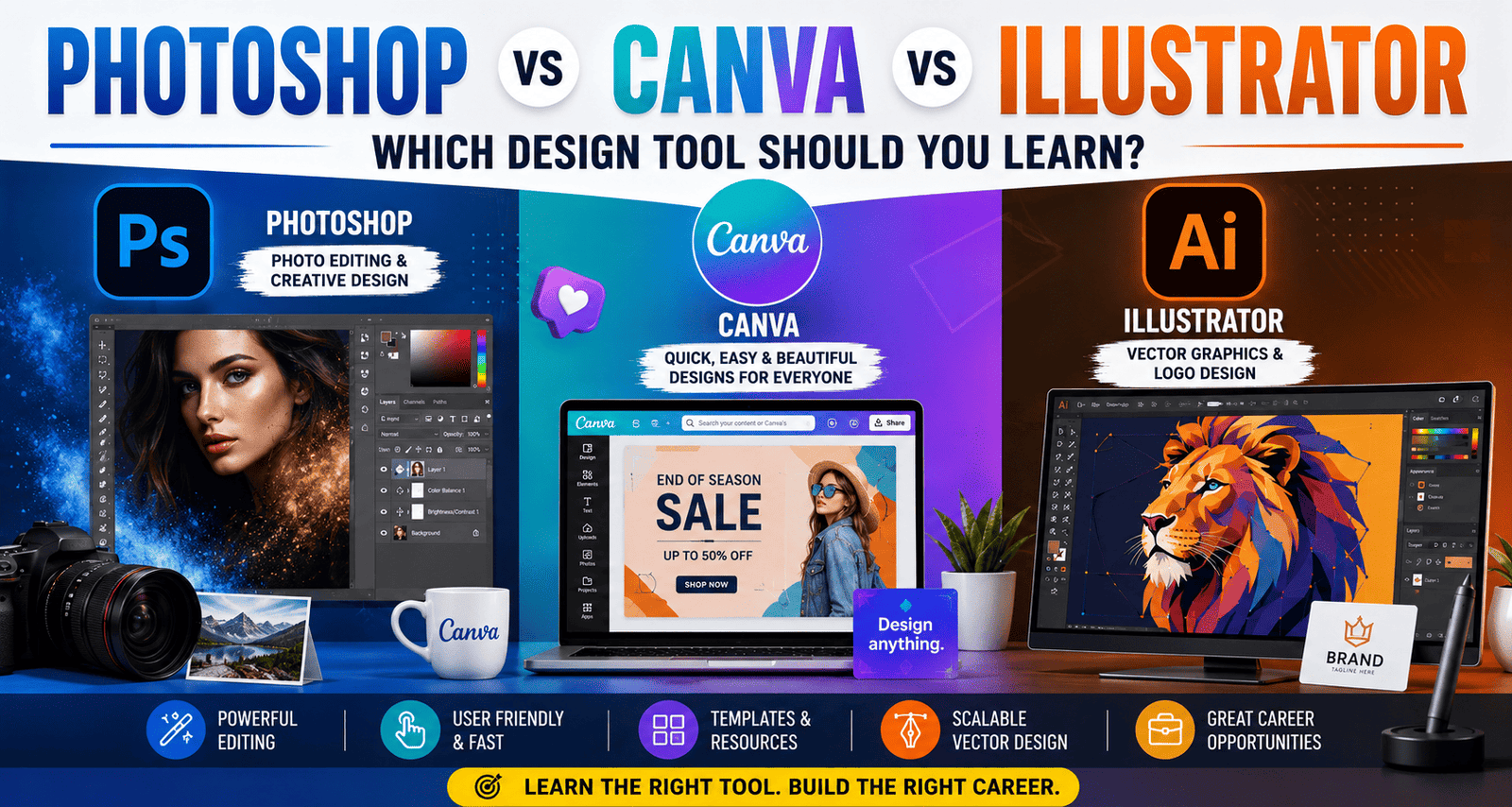 Photoshop vs Canva vs Illustrator: Which Design Tool Should You Learn in 2026?
