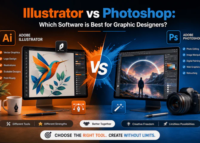 Illustrator vs Photoshop: Which Software is Best for Graphic Designers? (Complete 2026 Comparison Guide)