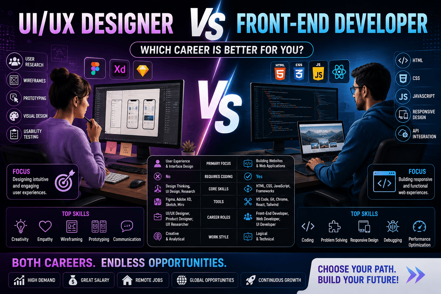 UI/UX Designer vs Front-End Developer: Which Career is Better in 2026?