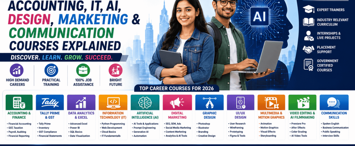 Complete Career Guide 2026: Accounting, IT, AI, Design, Marketing & Communication Courses Explained