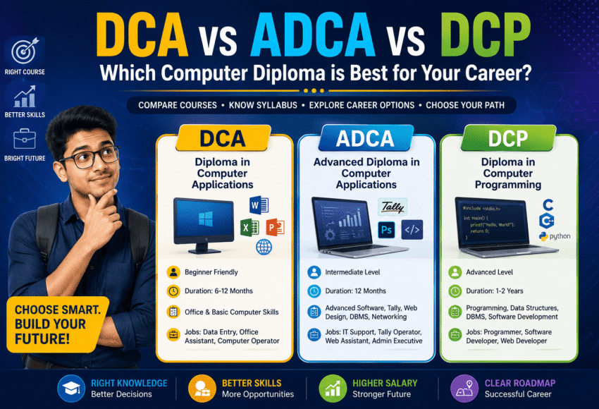 DCA vs ADCA vs DCP: Which Computer Diploma is Best for Your Career in 2026?