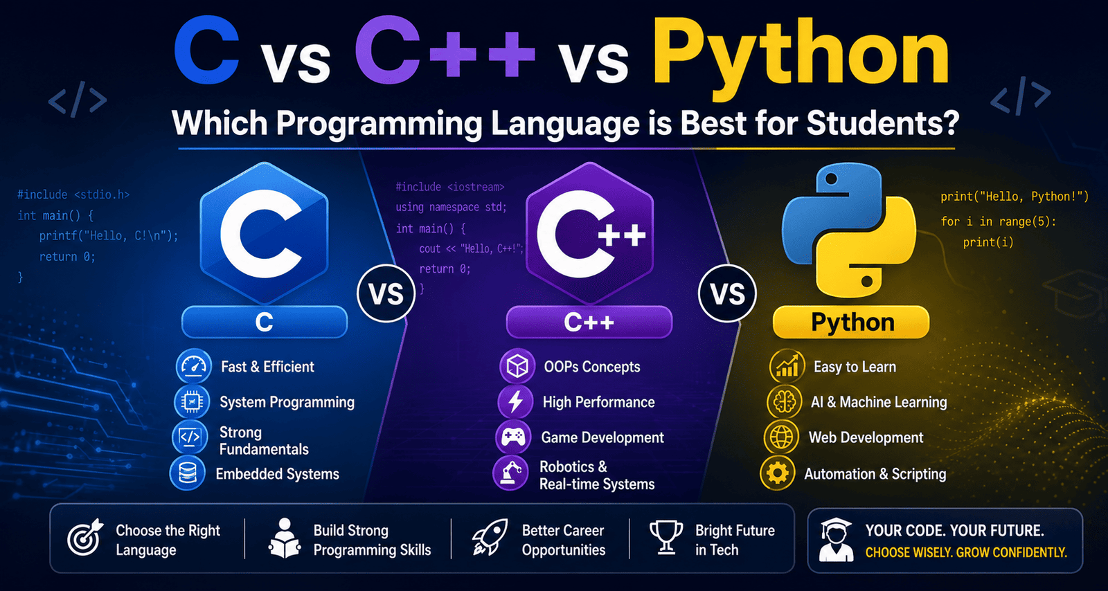 C vs C++ vs Python: Which Programming Language is Best for Students in 2026?