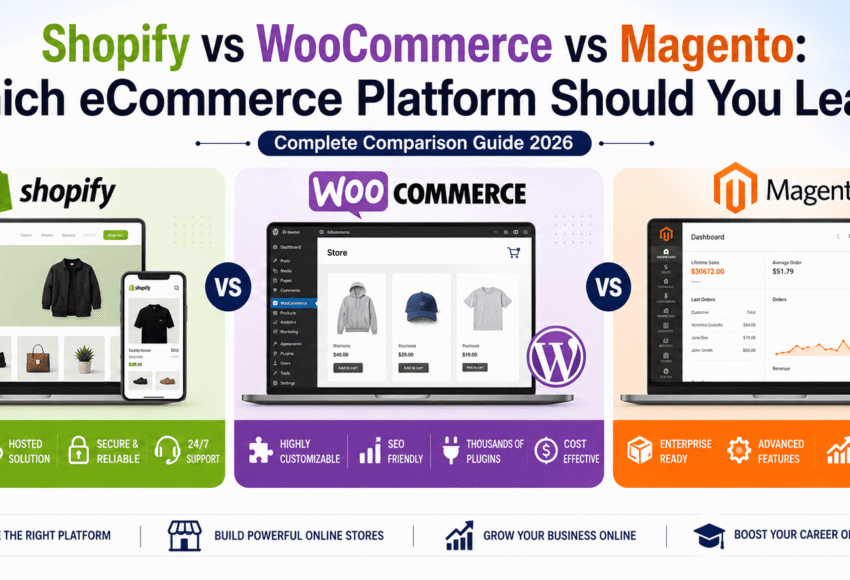 Shopify vs WooCommerce vs Magento: Which eCommerce Platform Should You Learn? (2026 Complete Comparison Guide)