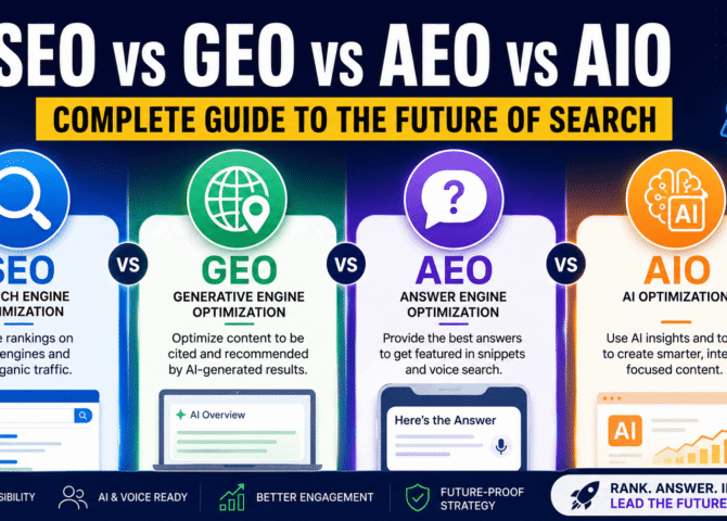 SEO vs GEO vs AEO vs AIO Complete Guide to the Future of Search in 2026