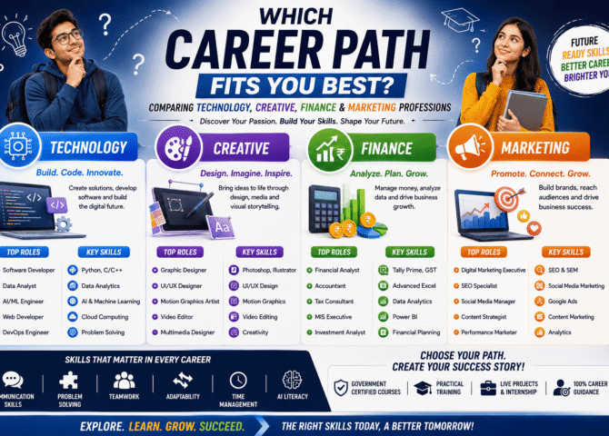 Which Career Path Fits You Best? Comparing Technology, Creative, Finance & Marketing Professions (2026 Career Guide)