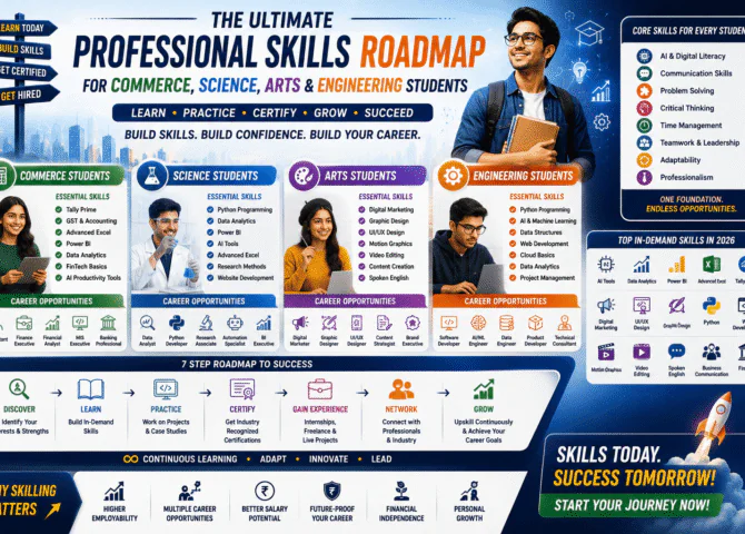The Ultimate Professional Skills Roadmap for Commerce, Science, Arts & Engineering Students (2026 Career Guide)