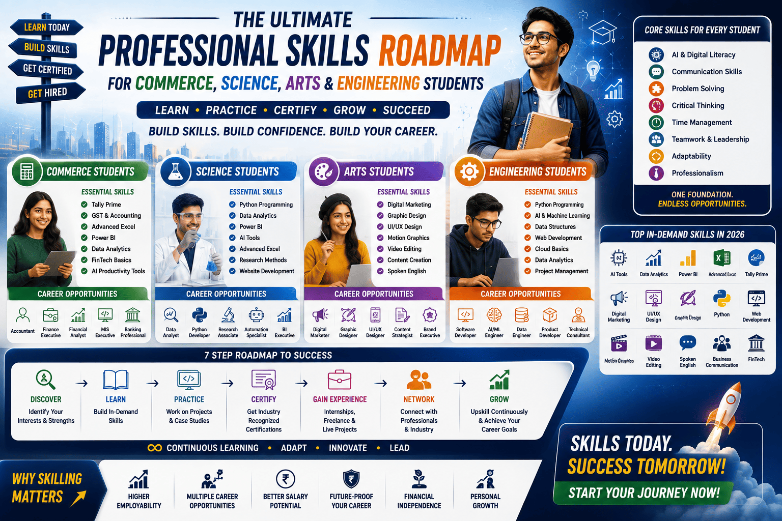 The Ultimate Professional Skills Roadmap for Commerce, Science, Arts & Engineering Students (2026 Career Guide)