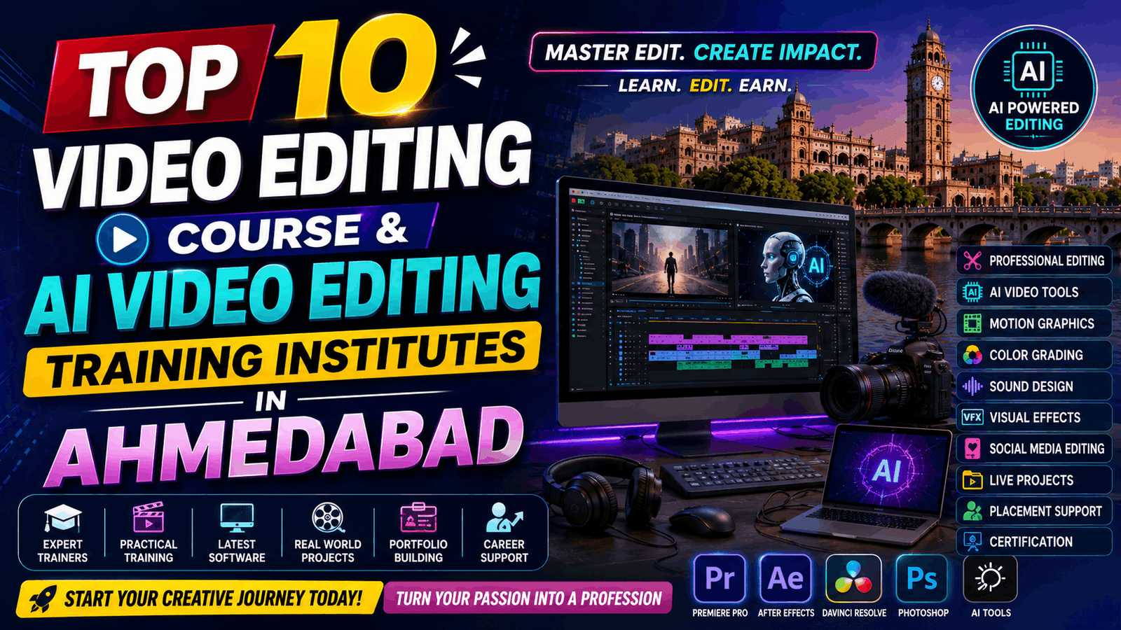Top 10 Video Editing Courses & AI Video Editing Training Institutes in Ahmedabad